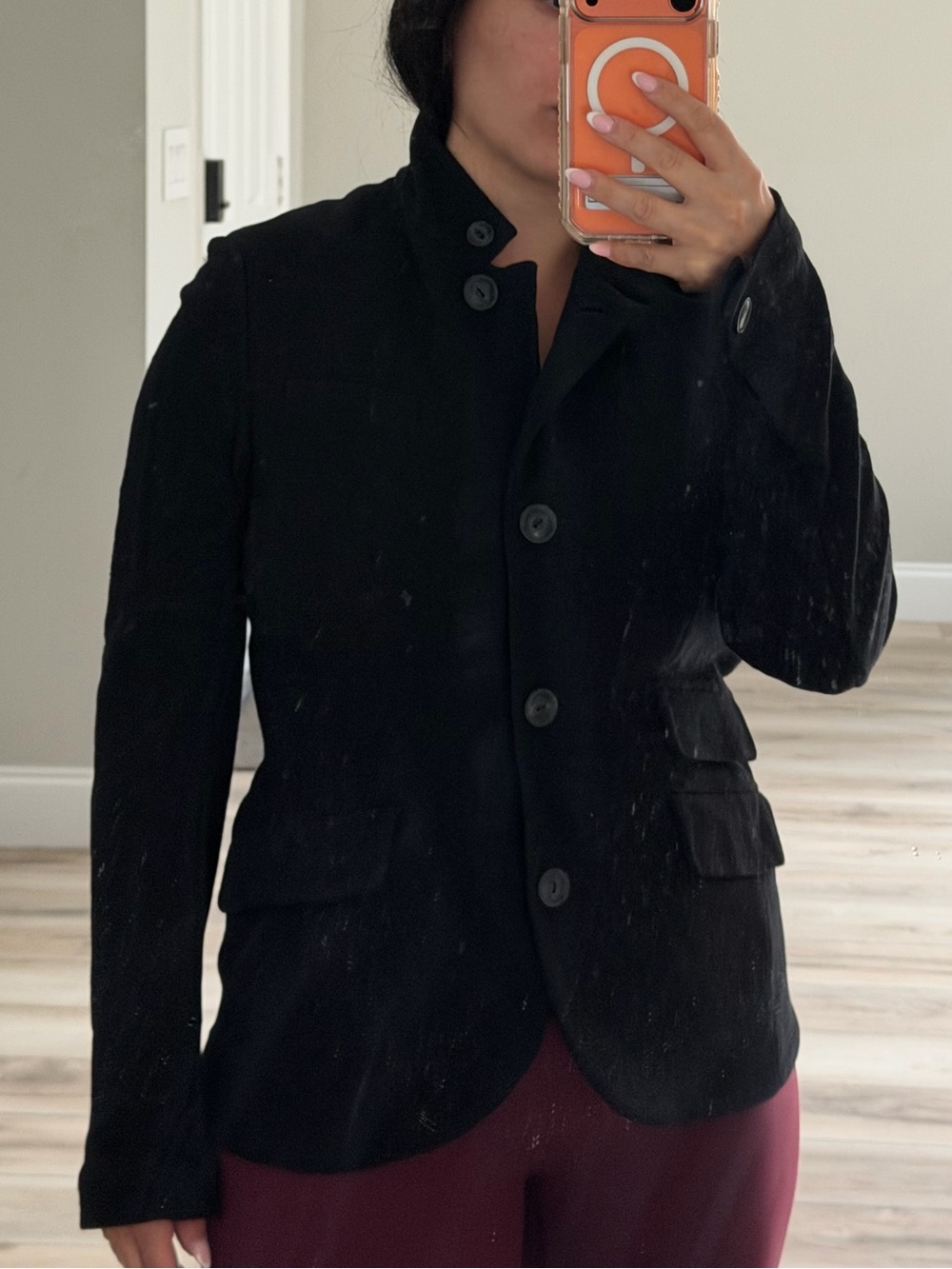 Veronica Beard Black Men's Pea Coat with Button Front
